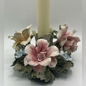 Visconti Mollica: Capodimonte Italy Vintage Porcelain Floral Taper Candle Holder